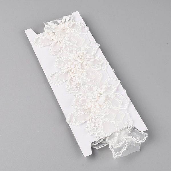 

PandaHall Organza Pearl Ribbon, Flower Embroidered Lace Trim Ribbon, White, 3 inch(77mm), 15 yards/card Organza White