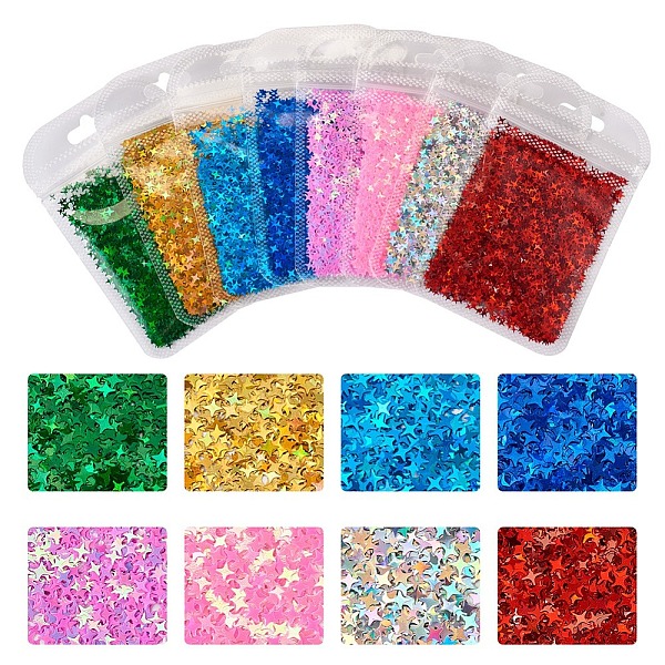 

PandaHall 8 Bag 8 Colors Nail Art Glitter Sequins, Manicure Decorations, DIY Sparkly Paillette Tips Nail, Star, Mixed Color..., Multicolor