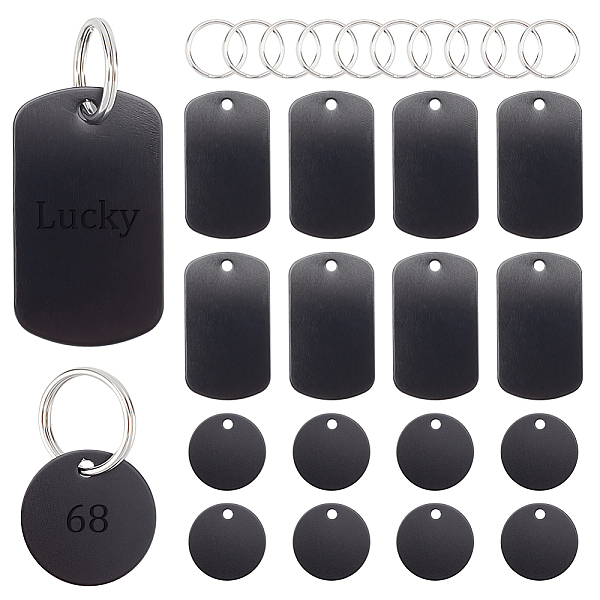 

PandaHall AHADERMAKER DIY Stamping Blank Tag Charm Keychain Making Kit, Including Aluminum Rectangle & Flat Round Pendants, 304 Stainless..., Black