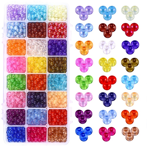 

PandaHall 216g 24 Style Transparent Acrylic Beads, Round, Mixed Color, 9g/color Acrylic Round Multicolor