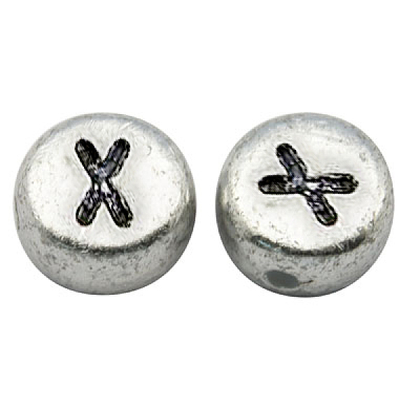 

PandaHall Silver Color Plated Acrylic Horizontal Hole Letter Beads, Flat Round, Letter.X, 7x3.5mm, Hole: 1mm, about 360pcs/50g Acrylic Flat...