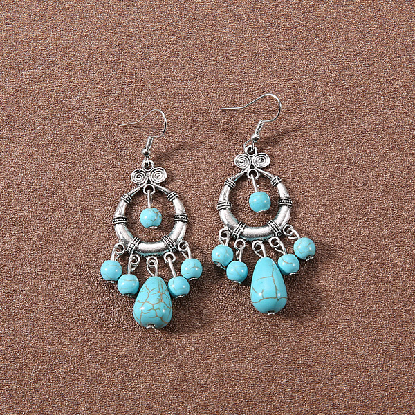 

PandaHall Bohemian tassel turquoise earrings, retro ethnic minority style earrings, personalized temperament, Tibetan ear accessories Alloy..., Green
