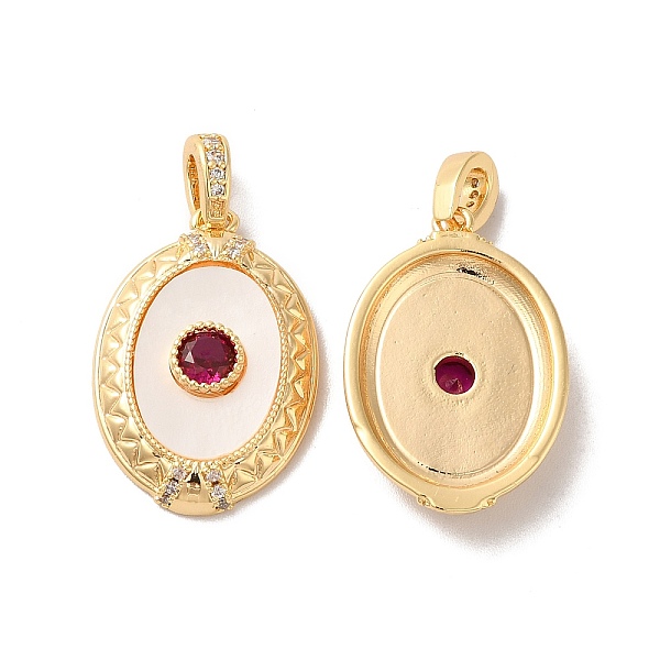 

PandaHall Brass Pave Cubic Zirconia Pendants, Oval Charms with Natural Shell, Real 18K Gold Plated, Dark Red, 22.5x15.5x4mm, Hole: 2x4.5mm...