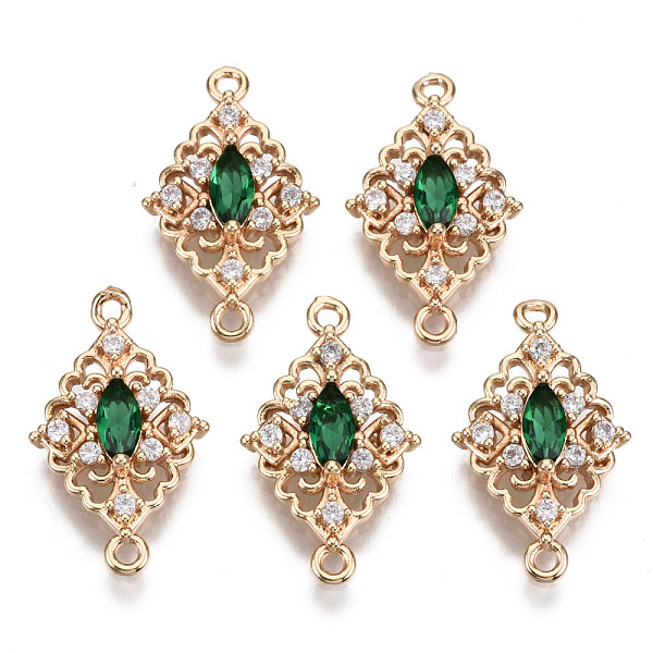 

PandaHall Brass Micro Pave Cubic Zirconia Links Connectors, with Glass, Long-Lasting Plated, Rhombus, Light Gold, Sea Green, 20x12x4mm, Hole...