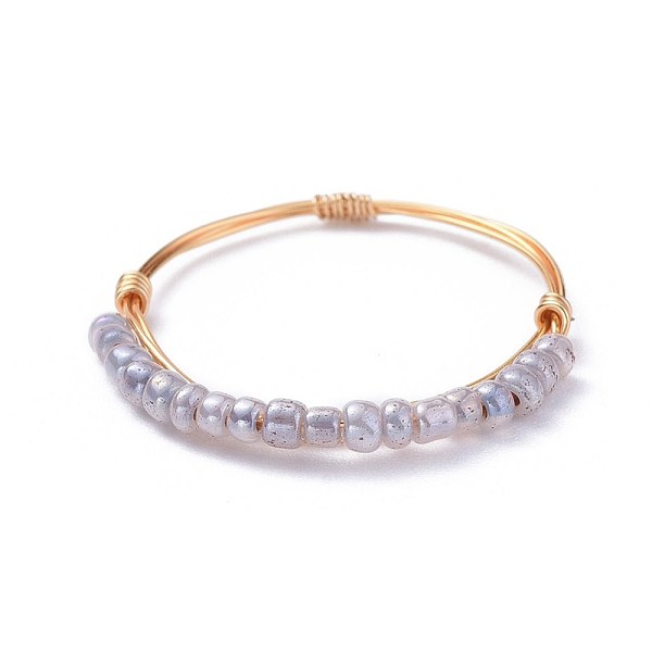 

PandaHall Glass Seed Beaded Rings, with Copper Wire, Golden, Dark Gray, 19mm, 1~1.5mm Glass Gray