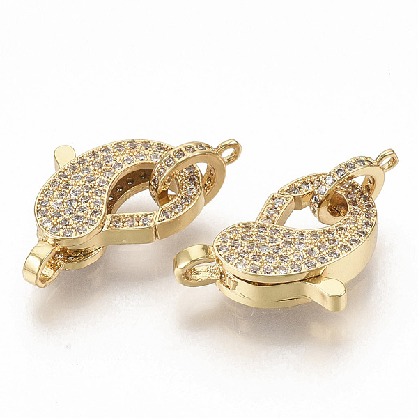 

PandaHall Brass Micro Pave Clear Cubic Zirconia Lobster Claw Clasps, with Tube Bails, Real 16K Gold Plated, 20x14x5mm, Hole: 2.5x3.5mm...