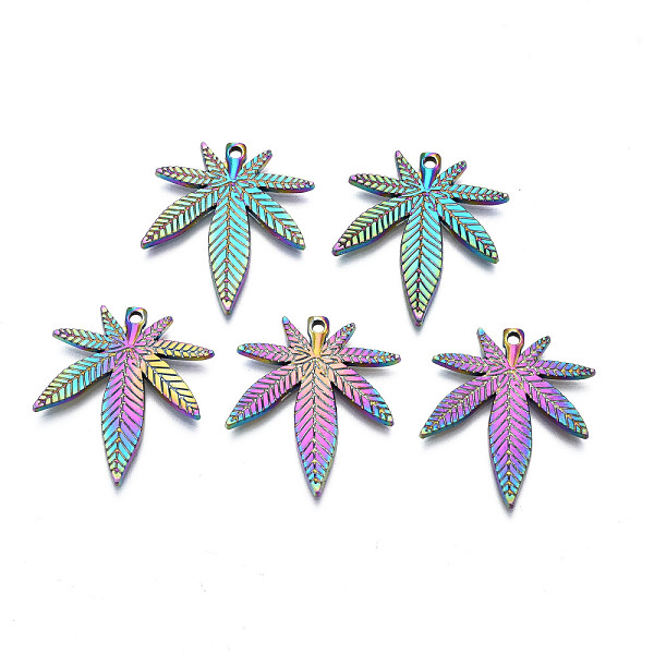 

PandaHall Rack Plating Rainbow Color Alloy Pendants, Cadmium Free & Nickel Free & Lead Free, Leaf, 25x22x1.5mm, Hole: 1.4mm Alloy Leaf