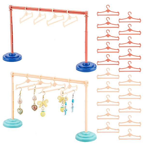 PandaHall AHADERMAKER 4 Sets 4 Style Plastic Doll Clothes Drying Laundry Rack Set, including Clothes Hangers and Base, Bar, for Doll...