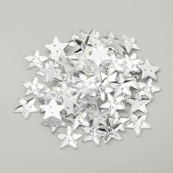 

PandaHall Sew on Rhinestone, Faceted Acrylic Rhinestone, 2-Hole Links, Flat Back & Back Plated, Star, Silver, 13x14x3mm, Hole: 1mm...