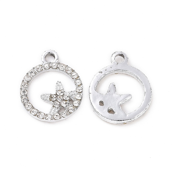 

PandaHall Alloy Crystal Rhinestone Pendants, Flat Round with Star Charms, Platinum, 20x16x2.2mm, Hole: 2mm Alloy+Rhinestone Flat Round Clear