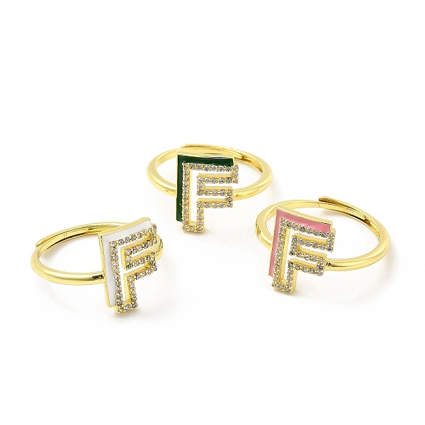 

PandaHall Mixed Color Enamel Initial Letter Adjustable Ring with Clear Cubic Zirconia, Real 18K Gold Plated Brass Jewelry for Women, Cadmium..., Multicolor