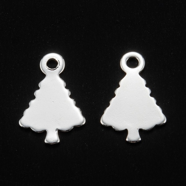 PandaHall 201 Stainless Steel Charms, Christmas Trees, Stamping Blank Tag, Silver, 14x9~9.5x0.6~0.8mm, Hole: 1.4mm 201 Stainless Steel Tree