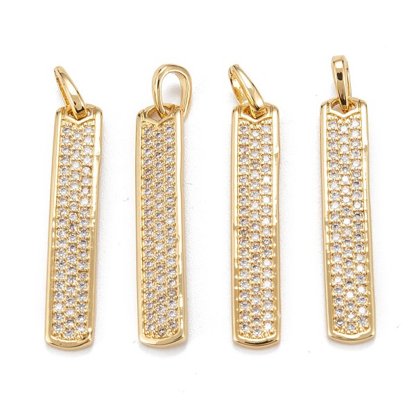 

PandaHall Brass Micro Pave Clear Cubic Zirconia Pendants, Long-Lasting Plated, Rectangle, Real 18K Gold Plated, 32x6x2mm, Hole: 5x3.5mm...
