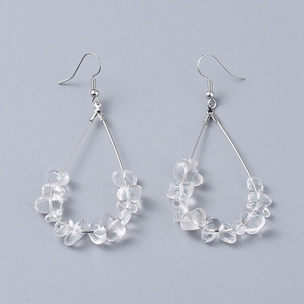 

PandaHall Dangle Earrings, with Natural Quartz Crystal Chips, Platinum Plated Brass Earring Hooks and teardrop, Pendants, 71~75mm, Pendant...