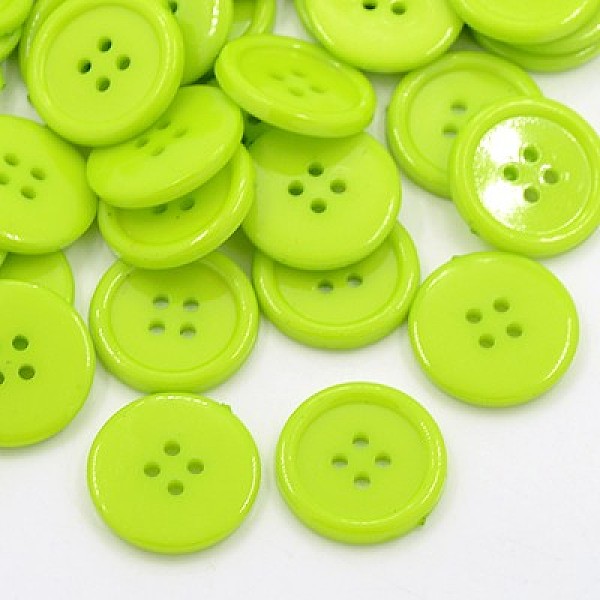 PandaHall Acrylic Sewing Buttons, Plastic Shirt Buttons for Costume Design, 4-Hole, Dyed, Flat Round, Yellow Green, 20x2.5mm, Hole: 1mm...