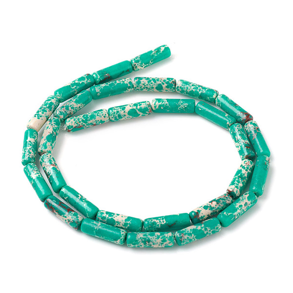 

PandaHall Natural Regalite/Imperial Jasper/Sea Sediment Jasper Beads Strands, Dyed, Column, Green, 13~14x4mm, Hole: 1mm, about 30pcs/strand...