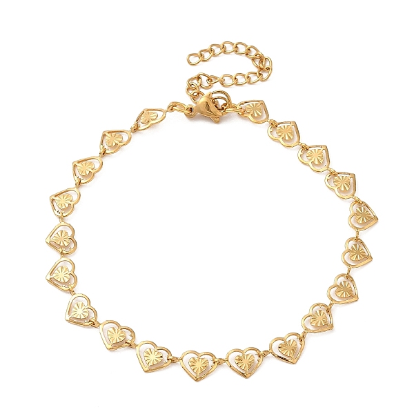 

PandaHall 304 Stainless Steel Chain Bracelet for Women, Golden, Heart, 7-3/8 inch(18.8cm), Link: 10x6mm 304 Stainless Steel Heart