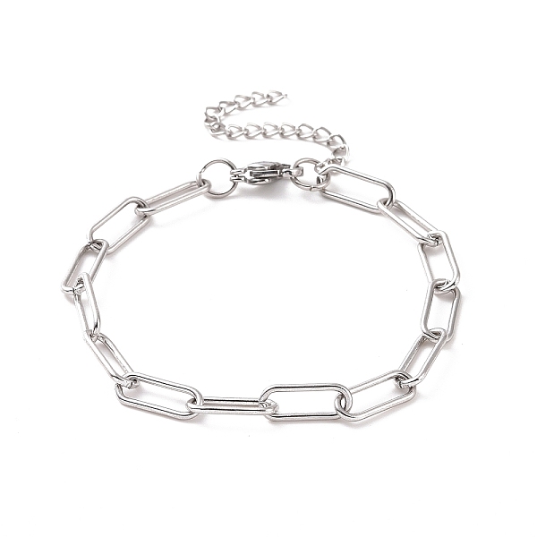 

PandaHall 304 Stainless Steel Paperclip Chain Bracelet for Men Women, Stainless Steel Color, 7-1/4 inch(18.5cm), Link: 14x5.5x1.2mm 304...