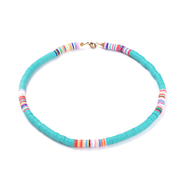 

PandaHall Handmade Polymer Clay Heishi Beaded Necklaces, with Brass Spacer Beads and 304 Stainless Steel Findings, Turquoise, 15.9~16.1 inch..., Green