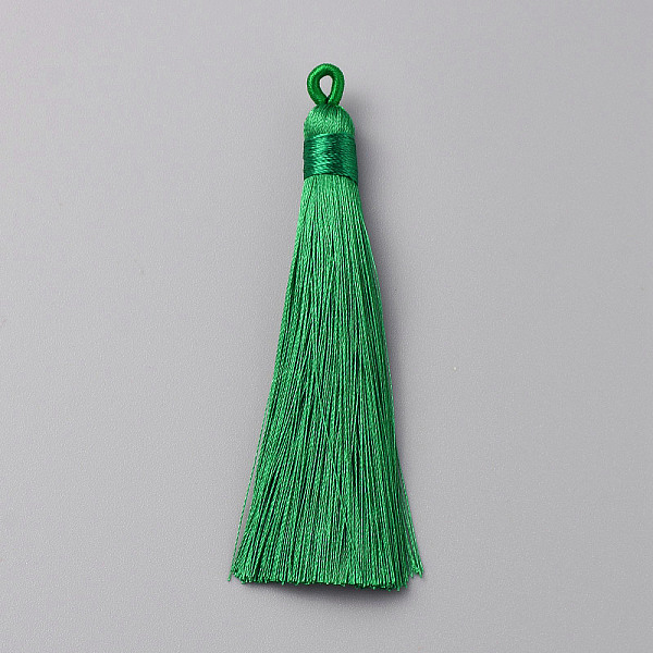 

PandaHall Polyester Tassel Big Pendant Decorations, Lime Green, 88~90x8mm, Hole: 2x3.2mm Polyester