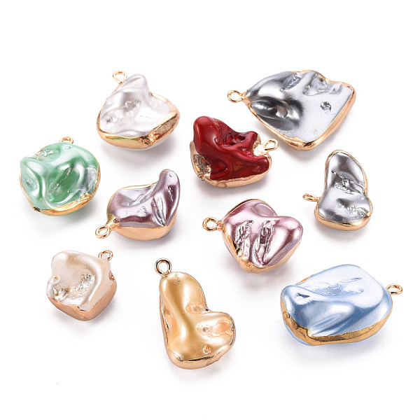 

PandaHall Electroplate Freshwater Shell Pendants, with Golden Iron Edge and Loops, Nuggets, Dyed, Mixed Color, 21~32.5x14~24x6~21mm, Hole..., Multicolor