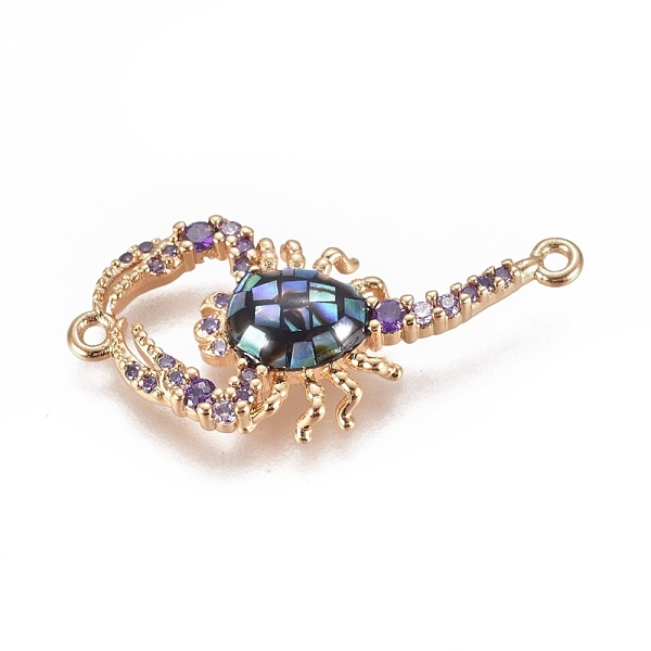 

PandaHall Brass Micro Pave Cubic Zirconia Links, with Abalone Shell/Paua Shell, Scorpion, Golden, 14x31x5mm, Hole: 1.2mm Brass+Cubic...