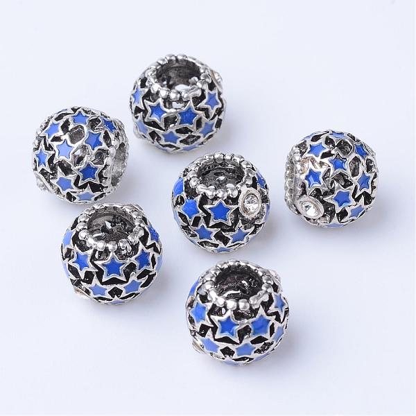 

PandaHall Alloy Enamel European Beads, with Rhinestones, Large Hole Beads, Rondelle, Antique Silver, Blue, 11x9mm, Hole: 5mm Alloy...