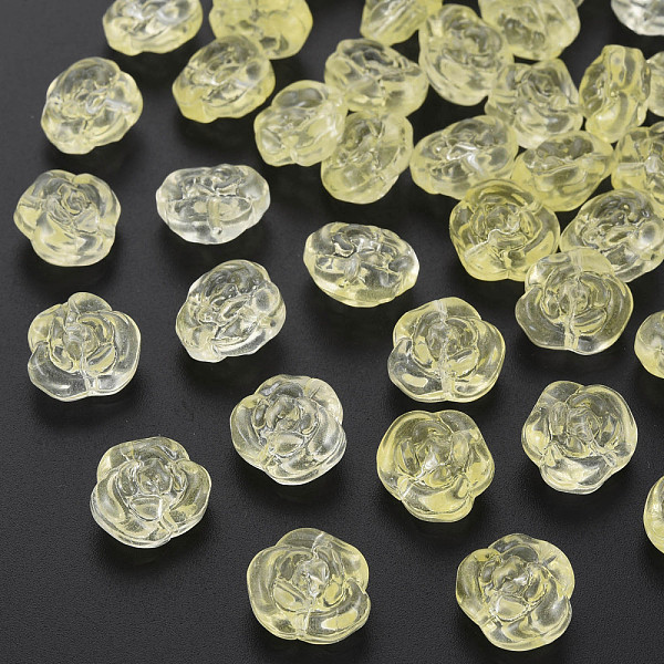 

PandaHall Transparent Baking Painted Glass Beads, Rose, Champagne Yellow, 12.5x14x9mm, Hole: 1.2mm Glass Flower