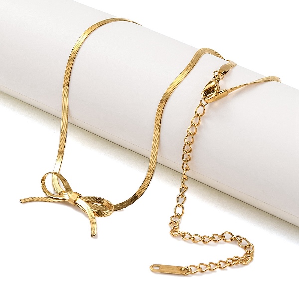 Ion Plating(IP) 304 Stainless Steel Bowknot Pendant Snake Chain Necklaces for Women