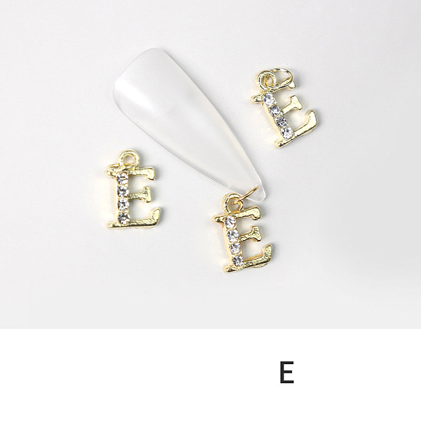 

PandaHall Alloy Rhinestone Cabochons, Nail Art Decoration Accessories, with Jump Ring, Letter, Golden, Letter.E, 11~14x5~12mm..., Clear