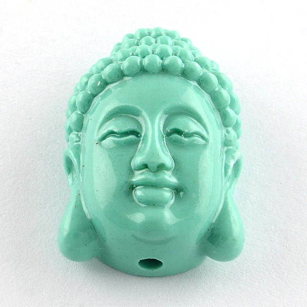 

PandaHall Dyed Buddha Head Synthetical Coral Beads, Aquamarine, 24~25x16x10.5mm, Hole: 2mm Synthetic Coral Human Green