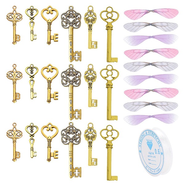 

PandaHall SUNNYCLUE Skeleton Key Charm DIY Jewelry Making Kit for Crafts Gifts, Including Alloy Pendants, Polyester Fabric Wings, Clear..., Multicolor