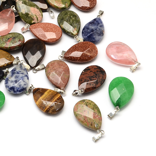 

PandaHall Faceted Flat Teardrop Natural & Synthetic Mixed Stone Pendants, with Platinum Tone Brass Findings, 27x16x6mm, Hole: 6x2mm Mixed...