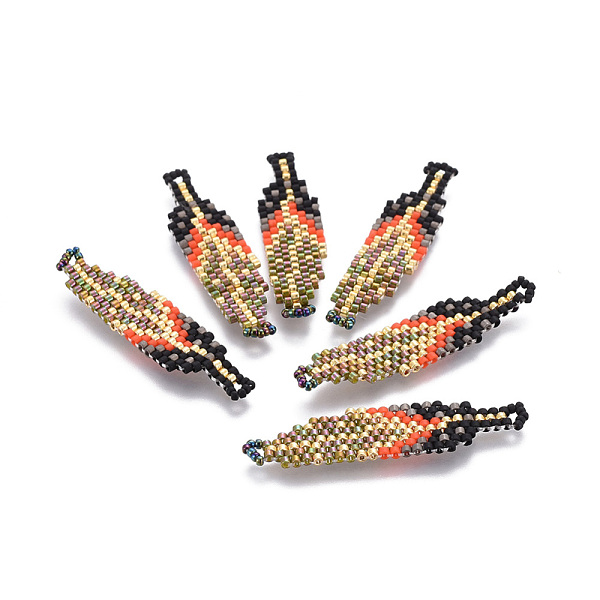 

PandaHall MIYUKI & TOHO Handmade Japanese Seed Beads Pendants, Loom Pattern, Leaf, Colorful, 45~47x11~11.5x2mm, Hole: 2mm Glass Leaf