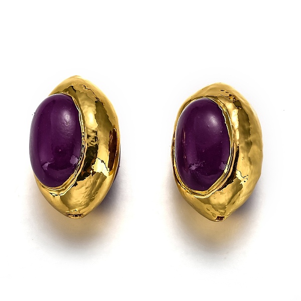

PandaHall Natural Quartz Beads, with Golden Brass Edge, Dyed, Oval, 24~27x17.1~18.5x15~17.2mm, Hole: 1~1.2mm Other Quartz Oval Pink