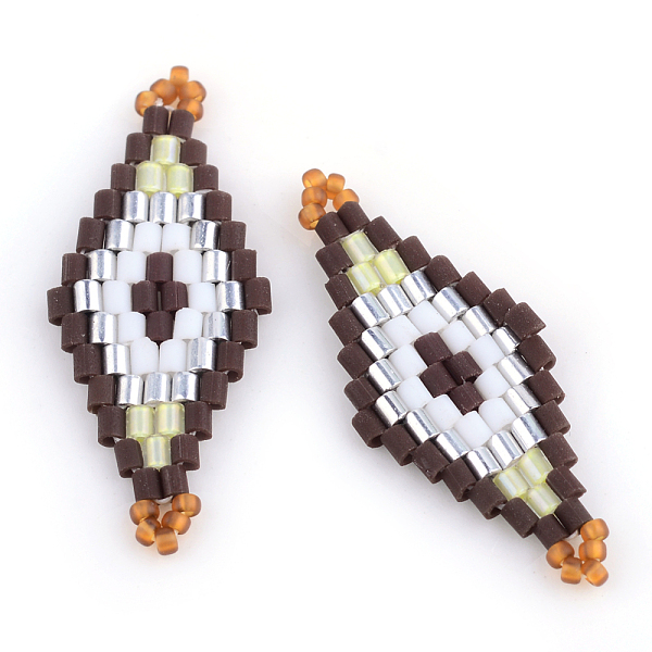 PandaHall MIYUKI & TOHO Japanese Seed Beads, Handmade Links, Rhombus Loom Pattern, Silver, 31~32.5x13~13.5x1.5~2mm, Hole: 1mm Glass Rhombus...