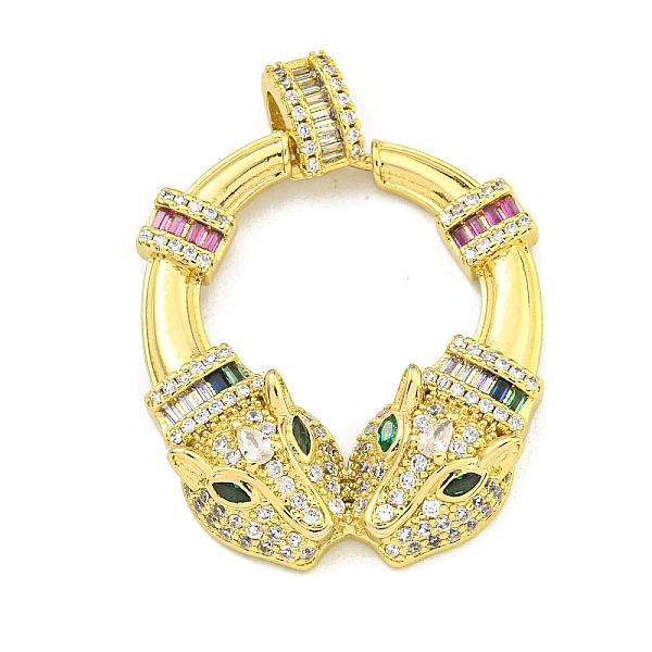 

PandaHall Brass Micro Pave Cubic Zirconia Pendants, Leopard Head with Ring Charms, Real 16K Gold Plated, 27x31x6mm, Hole: 5.5x2.5mm..., Clear