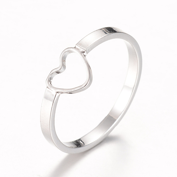 

PandaHall Brass Finger Rings, Open Heart Rings, Platinum, 17mm Brass