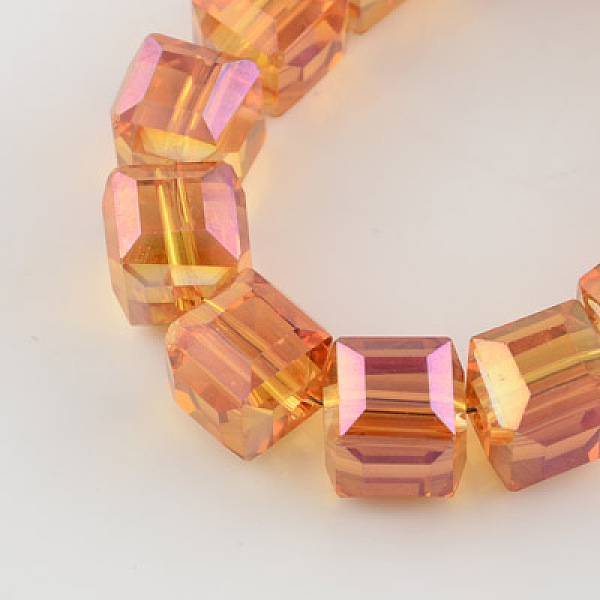 

PandaHall Electroplate Glass Bead Strands, Faceted, Cube, Dark Orange, 6x6x6mm, Hole: 1mm, about 100pcs/strand, 21.6 inch Glass Cube