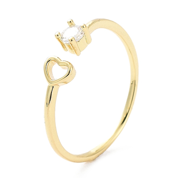 

PandaHall Rack Plating Brass Micro Pave Clear Cubic Zirconia Cuff Rings, Heart Open Ring for Women, Long-Lasting Plated, Golden, 1mm, Inner...