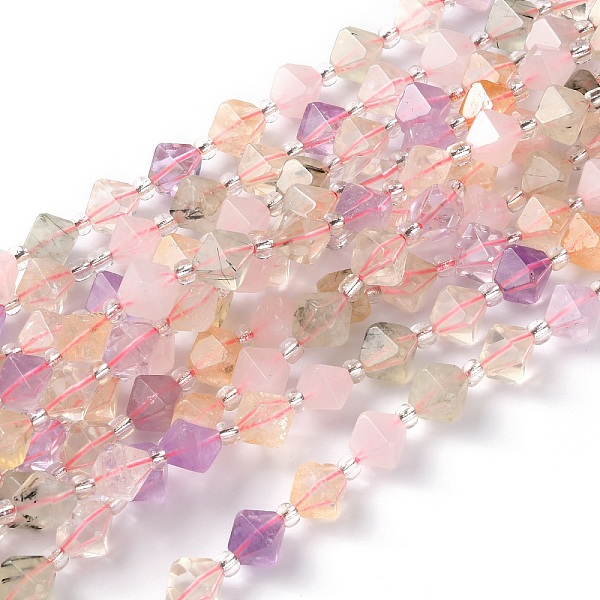 

PandaHall Natural Amethyst & Citrine & Rose Quartz & Prehnite & Quartz Crystal Beads Strands, Faceted, with Seed Beads, Bicone...