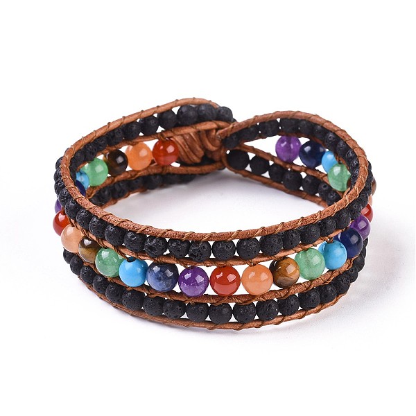 

PandaHall Natural Lava Rock Beaded Cord Bracelets, with Mixed Stone, Leather Cord and Alloy Clasps, Tree, 8-5/8 inch(22cm), 20mm Lava Rock