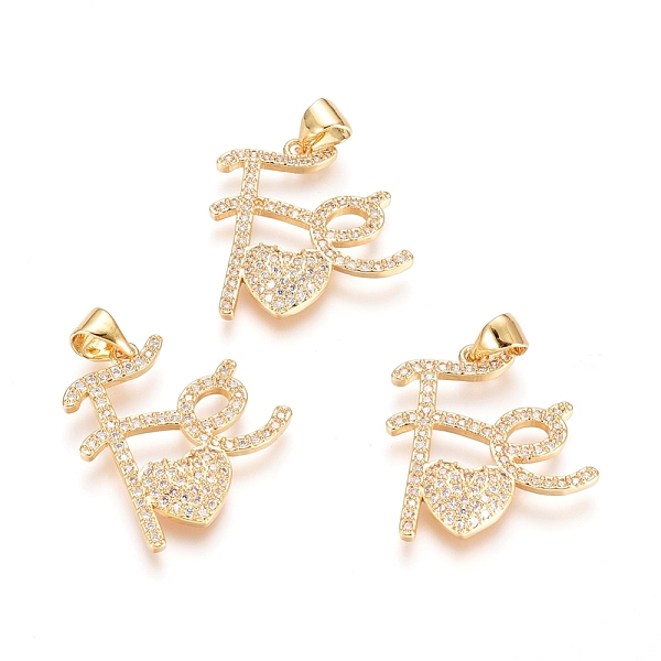 

PandaHall Brass Micro Pave Clear Cubic Zirconia Pendants, Long-Lasting Plated, with Word & Heart, Golden, 21.5x20x2.5mm, Hole: 4x3.5mm...