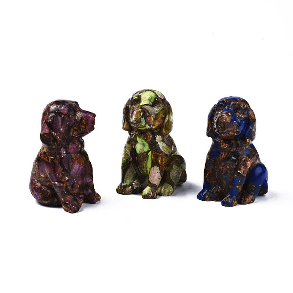 PandaHall Dog Assembled Natural Bronzite & Synthetic Imperial Jasper Model Ornament, for Desk Home Display Decorations, Mixed Color...