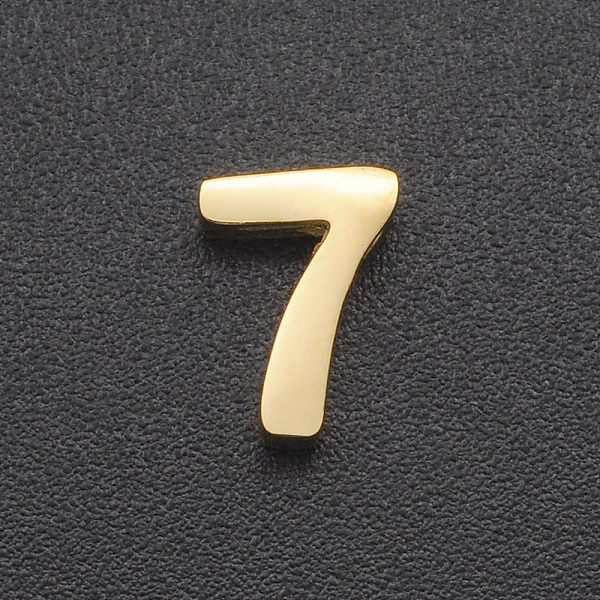 

PandaHall 201 Stainless Steel Charms, for Simple Necklaces Making, Laser Cut, Number, Golden, Num.7, 8x6x3mm, Hole: 1.6mm 201 Stainless...