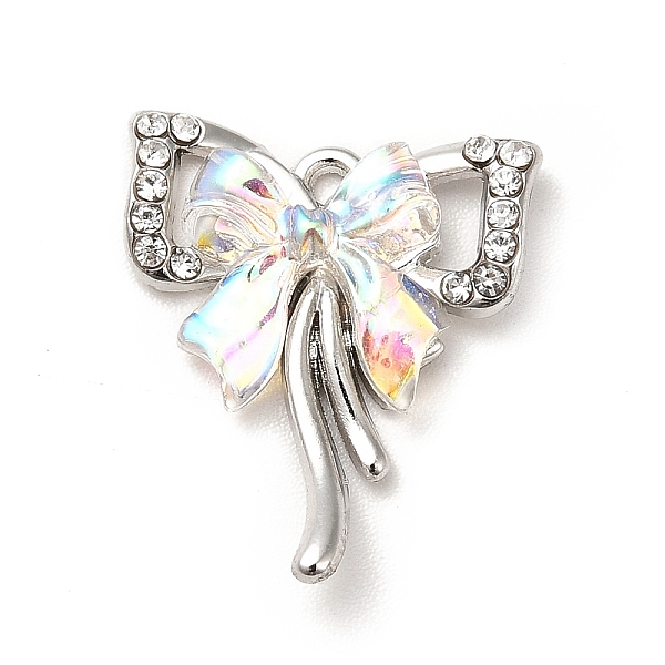 

PandaHall Rack Plating Alloy Rhinestone Pendants, with Glass, Cadmium Free & Lead Free, Bowknot Charms, Platinum, 19x16.5x4mm, Hole: 1.2mm...
