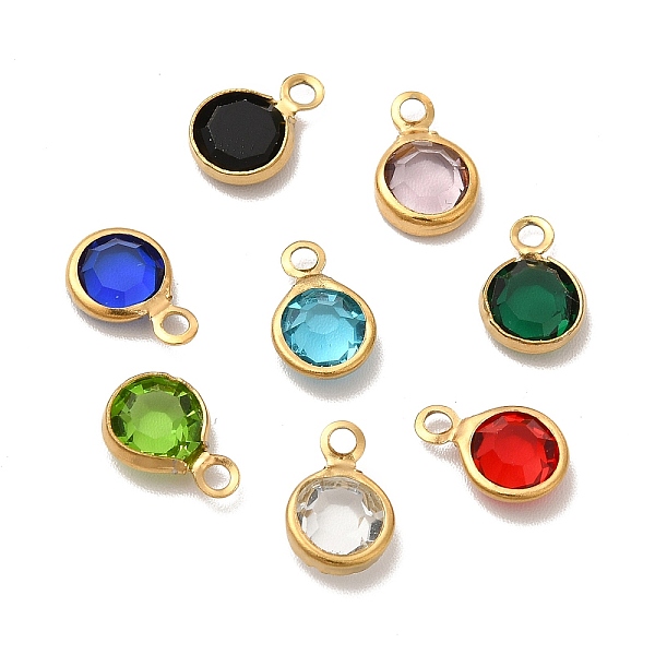

PandaHall Ion Plating(IP) 304 Stainless Steel with Glass Charms, Real 18K Gold Plated, Faceted Flat Round, Mixed Color, 9.5x6.5x2mm, Hole..., Multicolor