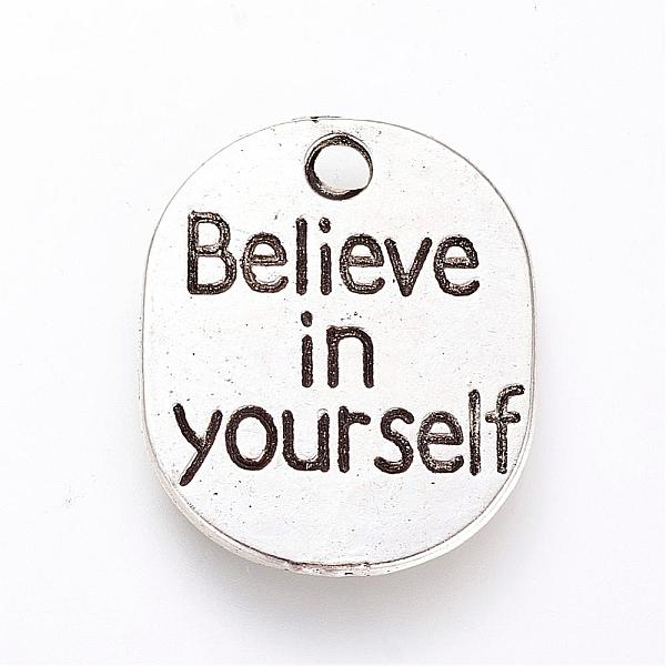 

PandaHall Tibetan Style Alloy Pendants, Inspirational Message Pendants, Oval with Word Believe in yourself, Cadmium Free & Lead Free...