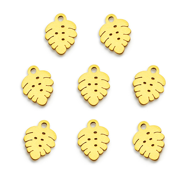 

PandaHall Vacuum Plating 201 Stainless Steel Charms, Laser Cut, Leaf, Golden, 9.5x7.5x1mm, Hole: 1.2mm 201 Stainless Steel Leaf