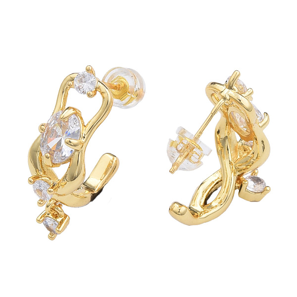 

PandaHall Cubic Zirconia Half Hoop Earrings, Golden Brass Infinity Stud Earrings for Women, Nickel Free, Clear, 25x8.5mm, Pin: 0.7mm Cubic...